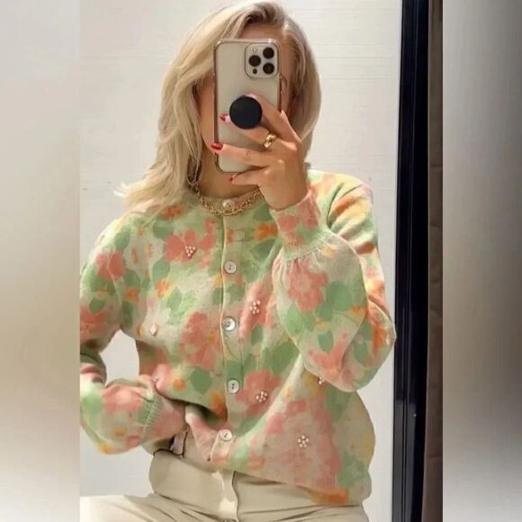 Zara Sweaters - ZARA FLORAL BEADED CARDIGAN
